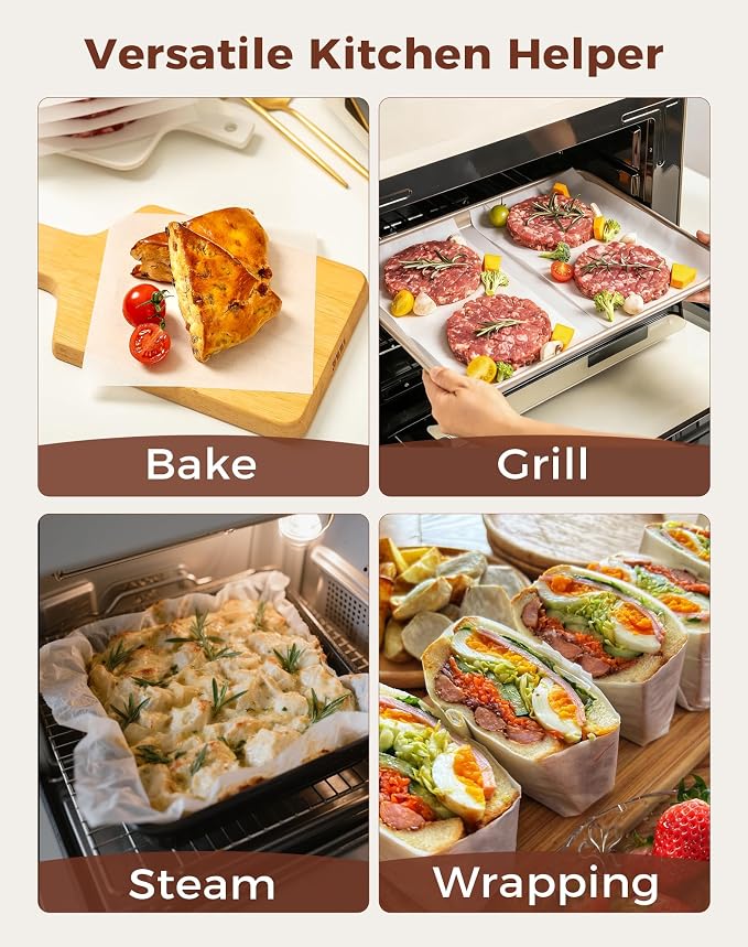 6x6 Inches Parchment Paper Squares, 320Pcs Non-Stick Hamburger Patty Paper, Unbleached 100% Wood Pulp Burger Paper for Separating Patty, Burgers, Naan, Tortillas, Freezer, Oven, Microwave
