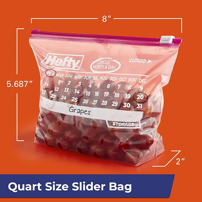 Hefty Slider Calendar Storage Bags,Quart Size,320 Total,40 Count (Pack of 8)