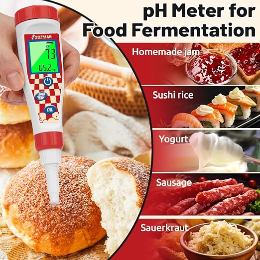 UIUZMAR Food pH Meter Digital pH Tester for Food Fermentation Spear pH Probe for Sourdough and Bread Dough Food Acidity Tester Professional pH Reader for Solid and Liquid