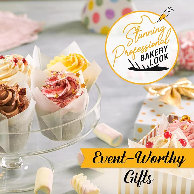Tulip Cupcake Liners, Muffin Liners for Baking by Baker’s Signature – 200pcs of Parchment Paper Cups Cupcake Wrappers – Perfect Size, Sturdy, Greaseproof & Easy to Use – Wedding Decor – All White
