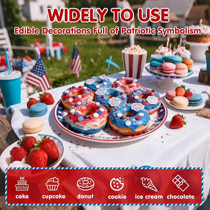 4th of July Edible Sprinkles,Red White Blue Patriotic Sprinkles Mix Edible Fireworks Wafer Paper,130g,Round Confetti Pearls Sprinkle for Cake Decorating,Flag Day,Juneteenth Independence Day Cupcake Donut Cookie Decorations for Fourth of July Party