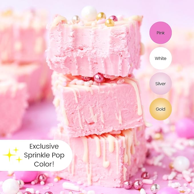 Sprinkle Pop Pink Velvet Sprinkle Mix| Pastel Pink and White Sprinkles with Edible Metallic Dragees| Decorating Sprinkles Made in USA for Princess Baby Shower Gender Reveal Cake Cupcakes Cookies, 2oz