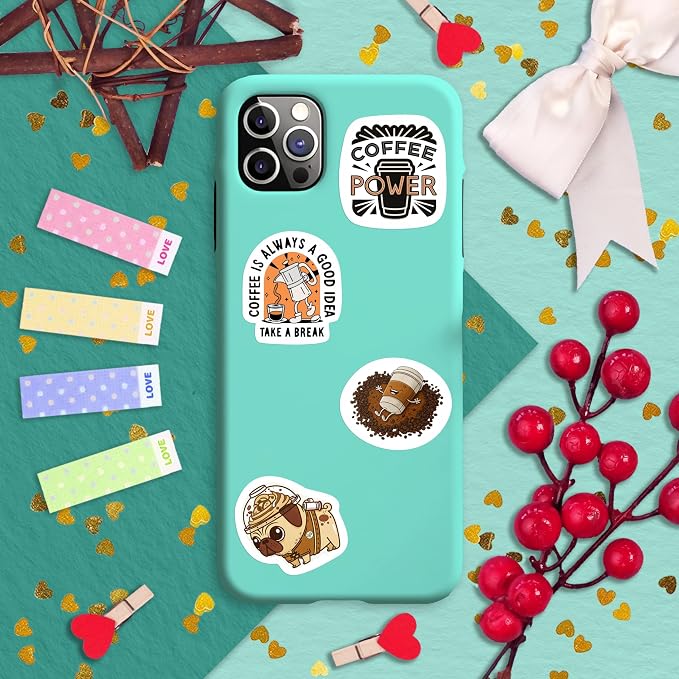 100Pcs Funny Coffee Stickers for Cups, Water Bottles & Scrapbook - Coffee Gifts, Party Decorations, Party Supplies - Gifts for Men & Women
