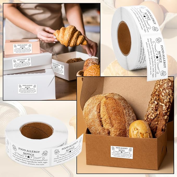 500pcs Cottage Food Law Labels Stickers, 1.97x0.98 Inch/5 x 2.5 cm Adhesive Bakery Food Allergy Labels Inspection Contains Nuts Allergen Ingredient Stickers for Home Baking Homemade Baked Goods