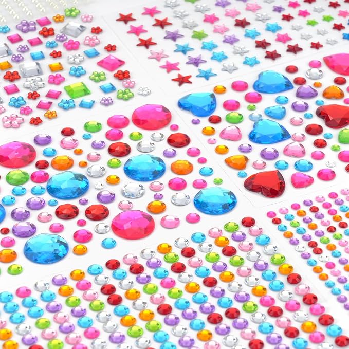 MMonDod 11 Sheets Gem Stickers, 2317 Pcs Self Adhesive Rhinestone Stickers | Self adhesive rhinestone gem stickers for crafts, scrapbooking, card making, DIY decor, party supplies and handmade projects