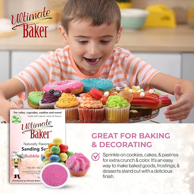 Ultimate Baker Flavored Sanding Sugar (1x4oz) - Burst of Flavor & Color for Cakes, Cookies & More, All-Natural, Perfect for Baking & Decorating or as a Flavored Coffee Sugar (Bubble Gum)