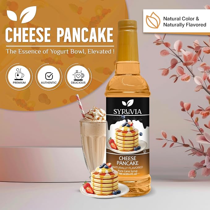 Syruvia Cheese Pancake Syrup, Naturally Flavored Syrup for Specialty Drinks, Lemonades, Iced Teas, and Desserts – 25.4 fl oz - with Pump