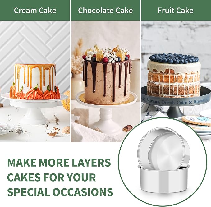 TeamFar 5 Inch Cake Pan Set of 2, Stainless Steel Small Layer Cake Baking Pans Tins, Round Bakeware for Birthday Wedding Party, Non-Toxic & Healthy, Mirror Finish & Dishwasher Safe