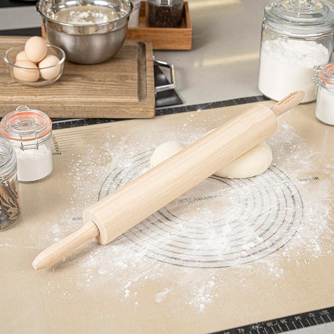 Restaurantware Wood Rolling Pin 10 Count 15 Inches Solid Wood Baking Tool, Ergonomic Dough Roller With Smooth Rotation, Beige Kitchen Pastry Tool for Professional Bakers