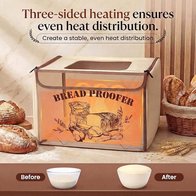 Extra Large Bread Proofer & Dough Proofing Box, Folding Sourdough Proofer with 3-Sided Heating, 50-130°F Temp Control, 24H Timer for Bread, Pizza Dough, Yogurt & Seed Starting
