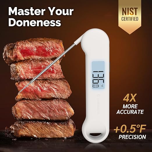 0.5 Sec Instant Read Grill Meat Thermometer Digital Food Cooking BBQ, White