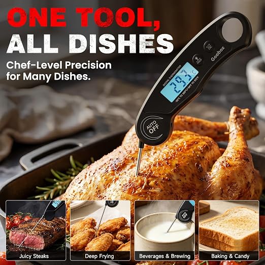 Meat Thermometer Digital, 1 Sec Instant Read, ±0.5°F, Waterproof | IPX5 Waterproof, Large Backlit Display, Magnetic Back, 4.1-Inch Probe, for Grilling, BBQ, Smoker and Cooking