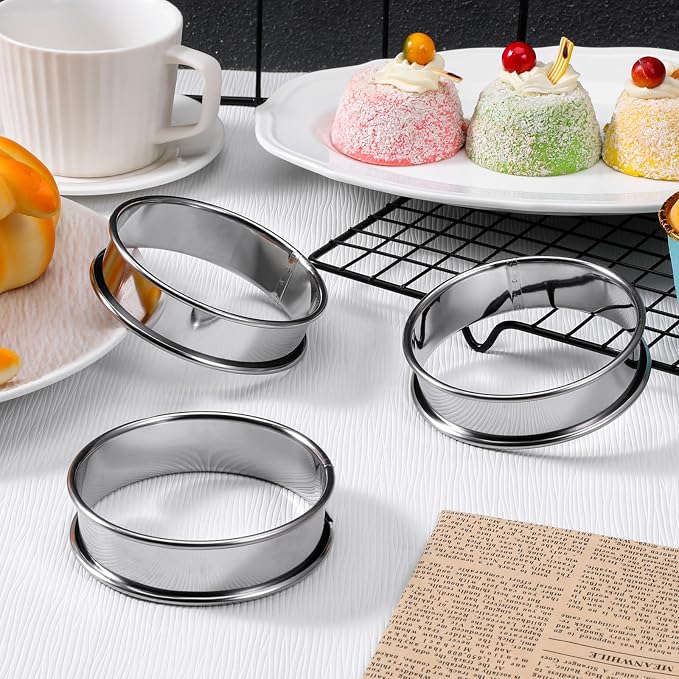 SHENLIU 24 Pcs Baking Rings for Cookies, Stainless Steel Cookie Rings for Baking 3 Inch and 4.13 Inch, Nonstick Tart Ring Molds Silver, 3.39 x 0.87 In & 4.13 x 0.87 In