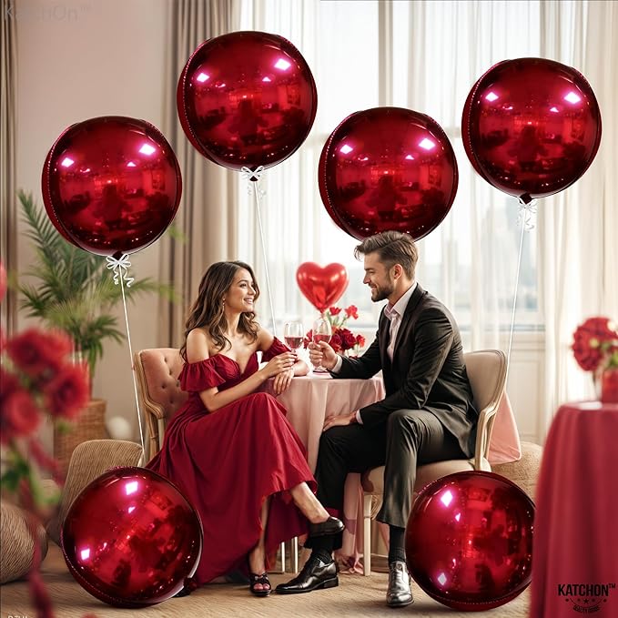 KatchOn, Metallic Red Balloons - 22 Inch, Pack of 6 | Round 4D Mylar Burgandy Balloon for Birthday Decorations | Maroon Balloons for Wedding, Graduation Prom Party Decorations | Baby Shower Decoration