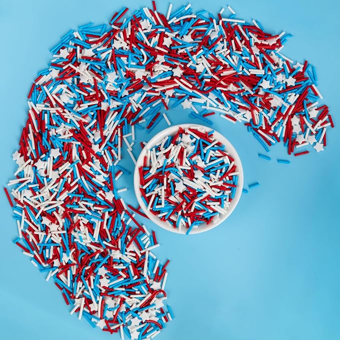 Edible Patriotic Sprinkles for Cake Decorating,130g,July 4th Red White and Blue Jimmies Stars Sprinkle Mix,American Team USA Sprinkles,Independence Day Baking,Donut,Ice Cream,Cookies,Cupcake Topper,Memorial Holiday Festival Wedding Birthday Party Decor...