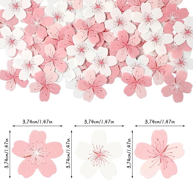 60 Pcs Edible Cherry Blossom Cake Decorations Edible Flowers Cupcake Topper Wafer Paper Flowers Cake Toppers for Cherry Baby Shower Kids Birthday Party Food Decorations Supplies Pink