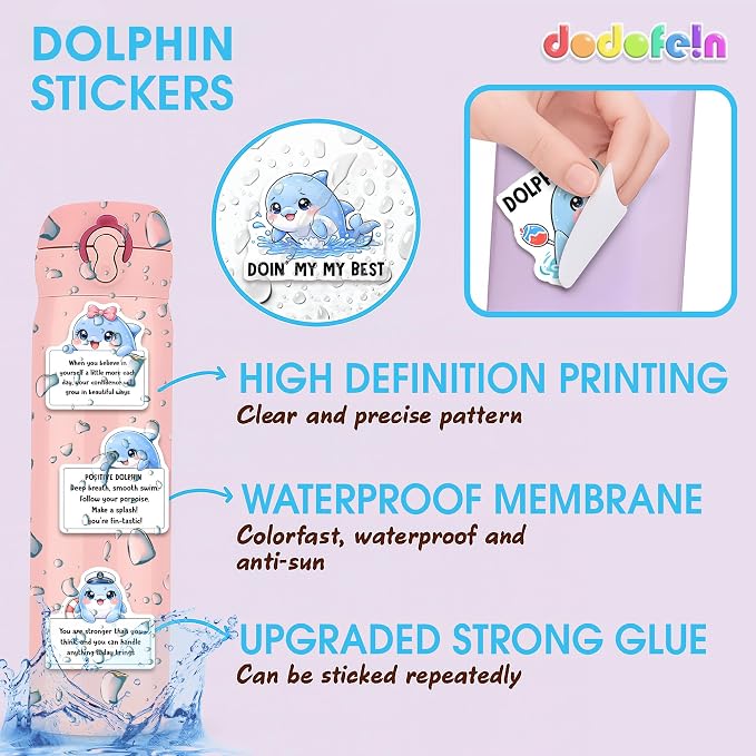 Dolphin Stickers 50PCS – Waterproof Vinyl Animals Sea Decals for Water Bottles, Laptops, Journaling – Non-Repeating Decals, High-Definition Print Gift