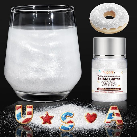 Edible White Glitter for Drinks, Food Grade 10g Diamond White Sprinkles Cake Decorating Supplies,Satin White Edible Luster Dust for Cocktail Beverages,Food Coloring Shimmer Powder for Baking,Cake Cupcakes Cookies Drinks Candy Spring Birthday Party Deco...