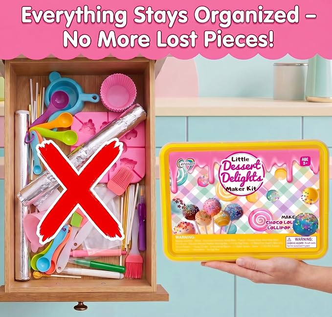 Carolart Cake Pop & Chocolate Lollipop Making Kit , Baking Set for Kids | 76-piece baking kit with storage box, silicone molds, recipe book, decorating tools and kids baking supplies