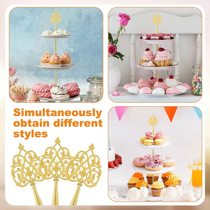 Patelai 6 Sets 3 Tier Cake Stand Hardware Tiered Tray Plate Hardware Kit Heavy Metal Cake Fruit Food Plate Stand Fitting Stacking Kit for Serving Dessert Cupcake Dish (Vintage,Gold)