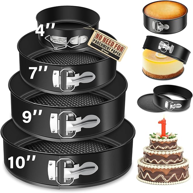Vakoo 4+7+9+10 Inch Springform Pan - Nonstick, Leakproof Cheesecake Pan for Baking, Easy Release, No Parchment Paper Needed, Set of 4