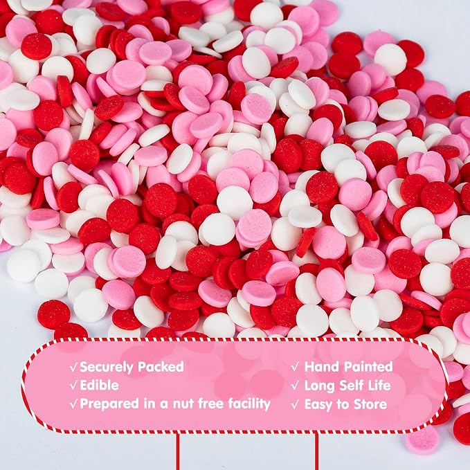 Edible Pink White Round Confetti Sprinkles 130g/4.58oz,Flat Sugar Sprinkles for Home Baking Cupcake Cookie Ice Cream Decorating,Resealable Bag,Ideal for Girl Birthday,Baby Girl Shower,Easter,Family DIY Baking Party Dessert Topping