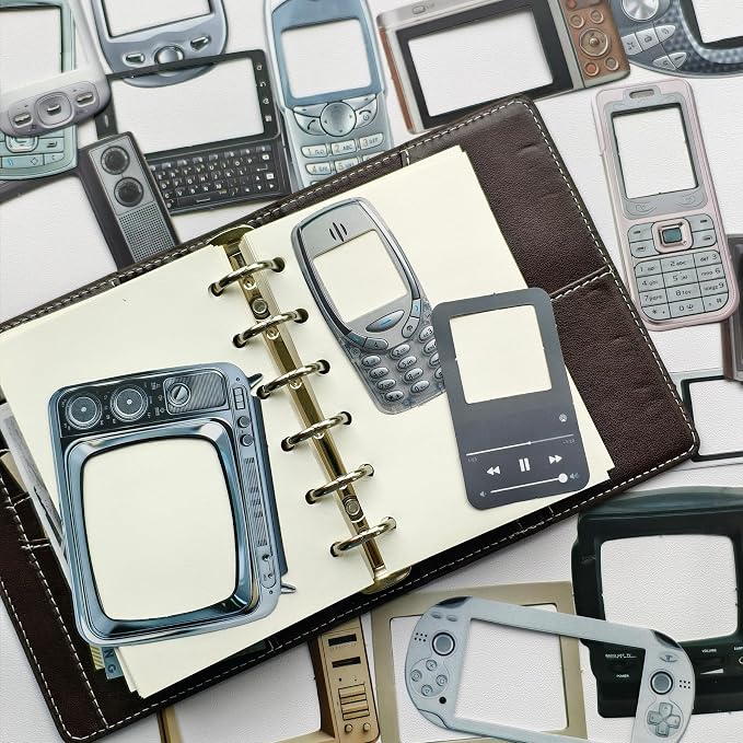 100 Pcs Y2K Retro Tech Stickers with DIY Blank Screens - Vintage Electronics Decals for Scrapbooking, Bullet Journaling, Laptops & Phone Cases