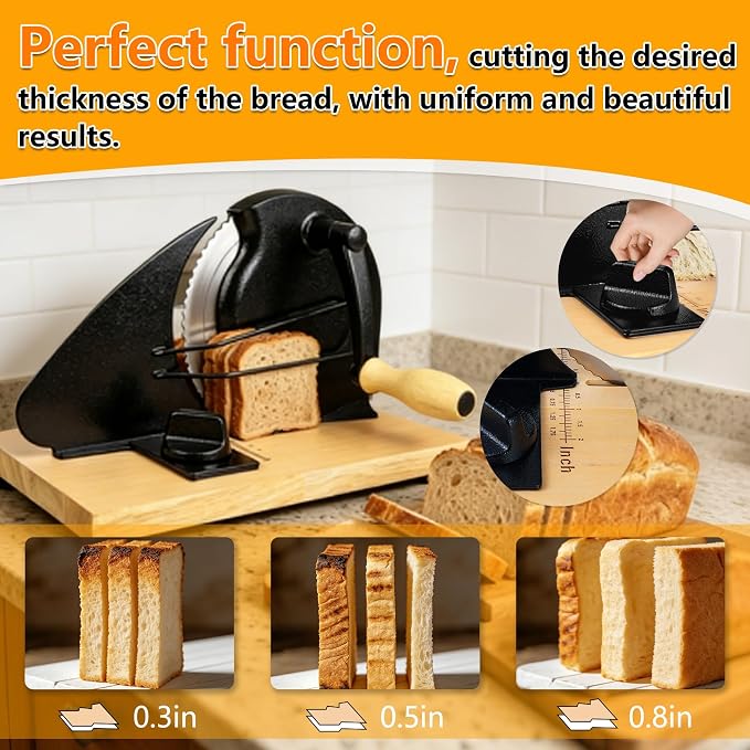 𝐔𝐩𝐠𝐫𝐚𝐝𝐞 Bread Slicer for Homemade Sourdough Bread, Black, Manual Adjustable Width, Stainless Steel Blade Metal Guide Rail,Create Perfect Slicefor Sourdough Bread Sandwich,10 Years Warranty
