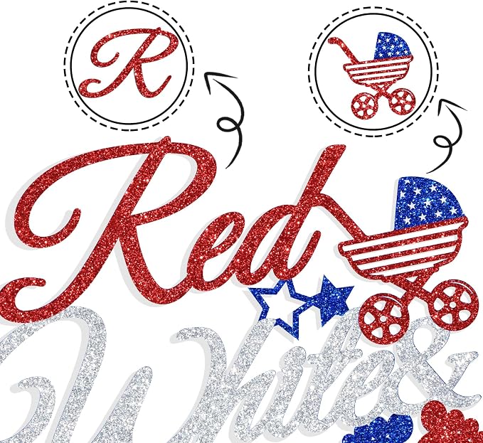 Red White & Due Cake Topper, 4th of July Baby Shower Cake Decor, A Little Firecracker is on the Way, American Independence Day Patriotic Gender Reveal Decorations Supplies for Boys Girls