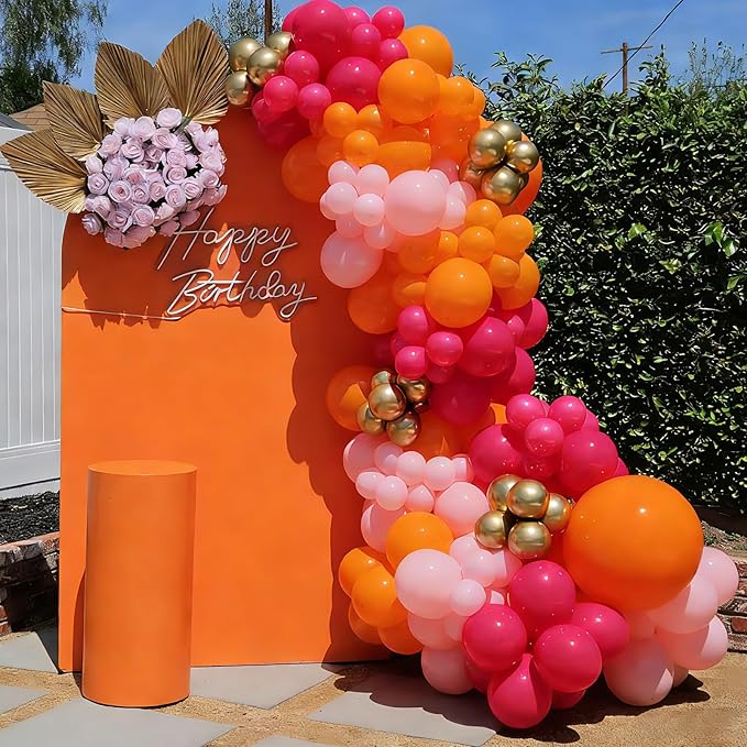 YMSZ Pink and Orange Balloon Garland Arch Kit, Hot Pink and Orange Summer Balloons for Baby Shower, Jungle, Birthday, Summer Party Decorations