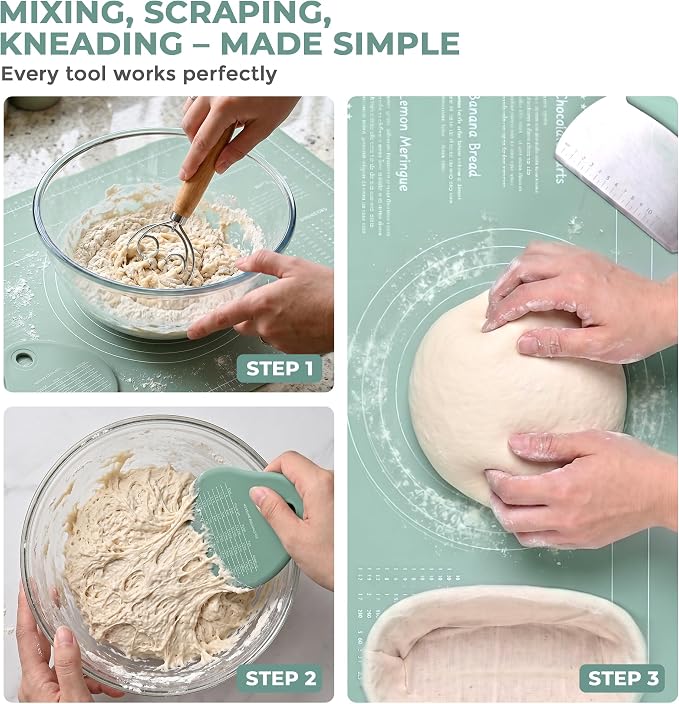 Sourdough Starter Kit – Complete Bread Baking Supplies with Round & Oval Banneton Bread Proofing Basket, Starter Jar, Bread Slings, Silicone Mat, Scrapers – Baking Tools Gift for Home Bakers