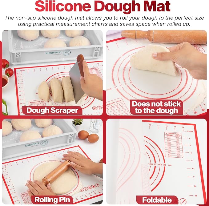 Pizza Dough Proofing Box with Lid - Includes Dough Whisk, Scraper & Mat - Perfect for Bread, Sourdough & Pizza Dough Proofing – Reusable, Stackable, Dough Tray Container