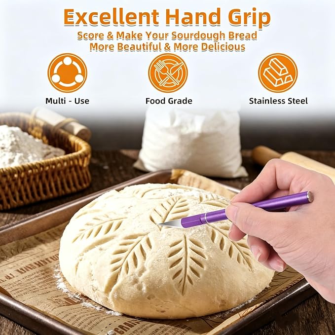 Upgraded Bread Lame with 10 Blades - Professional sourdough Scoring Tool for bread scoring tool Safety Cover & Ergonomic Handle - Premium Bread Scoring Knife for Artisan Bread Making (1, Purple)
