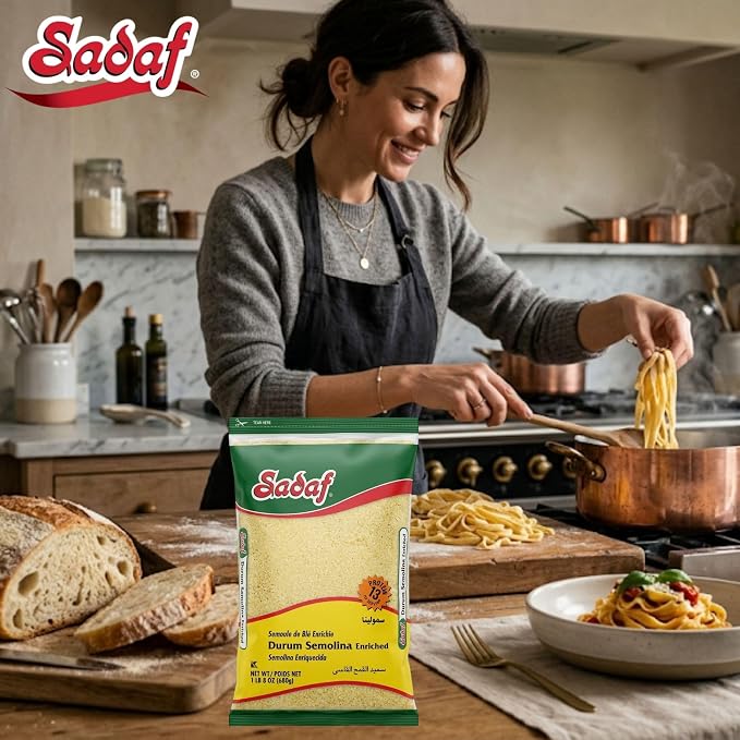 Sadaf Durum Semolina Fine - Enriched Durum Semolina for Cooking & Baking - Semolina Flour - Middle Eastern Cuisine - Kosher - 24 Oz Resealable Bag