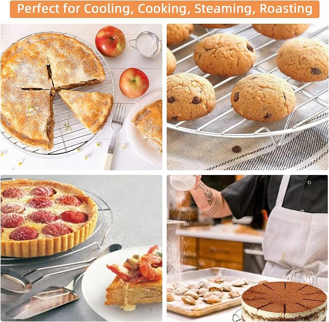 TamBee 2Pcs Cooking Rack Round 304 Stainless Steel Cooling Racks Baking and Cooling Steamer Rack w Stand Cookware for Air Fryer Pressure Cooker Canning (7&8 Inch)