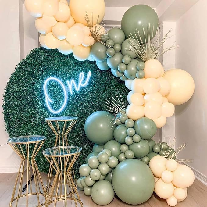 Voircoloria 130pcs Sage Green Balloons Different Sizes 18" 12" 10" 5" Olive Green Balloons for Birthday Graduation Baby Shower Wedding Anniversary New Year Party Decorations