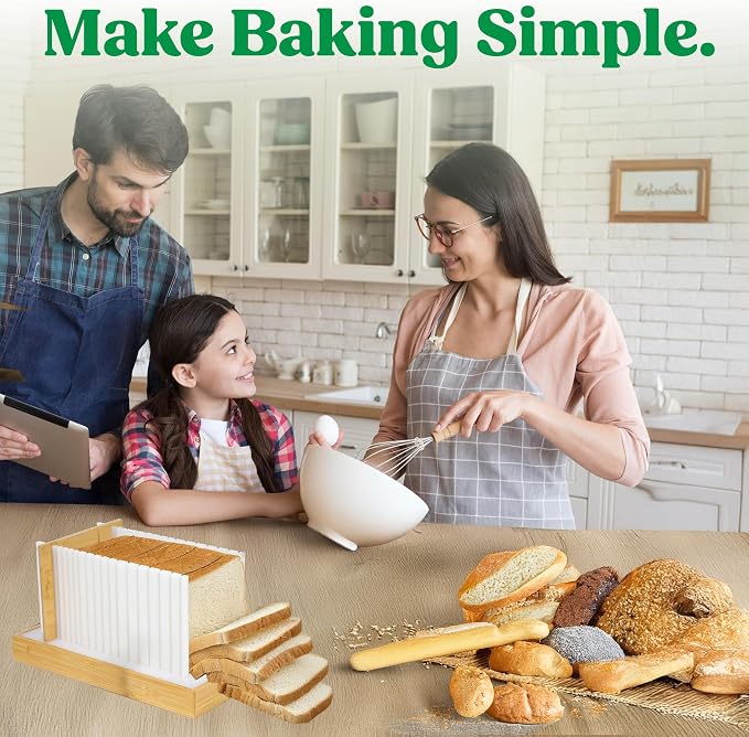 Upgraded Bread Slicer for Homemade Bread, 3 Adjustable Loaf Widths and 3 Slice Thicknesses, Compact and Foldable Loaf Slicer with Crumb Tray