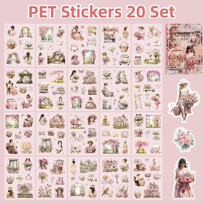 Uideyvi Dream Theme Sticker Scrapbooking Supplies for Junk Journal, 20 Sheets PET Stickers(TZ-001-007)