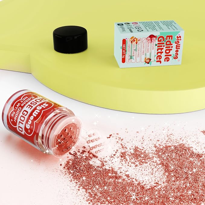 Rose Gold Edible Glitter - 5g Food Grade Cake Decorating Shimmering Glitter, Edible Sprinkle Luster Dust for Drinks, Chocolates, Fondant, Strawberries, Cupcakes, Candy, Easter Cookie - Vegan