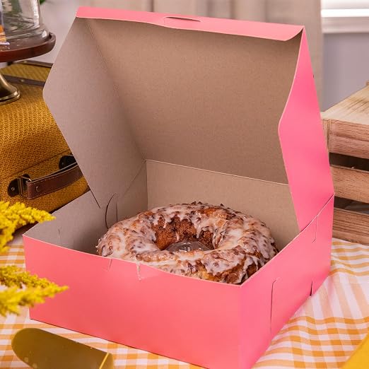 Southern Champion Tray 0873 Pink Paperboard Non-Window Lock-Corner Bakery Box, 10" Length x 10" Width x 4" Height (Case of 100)
