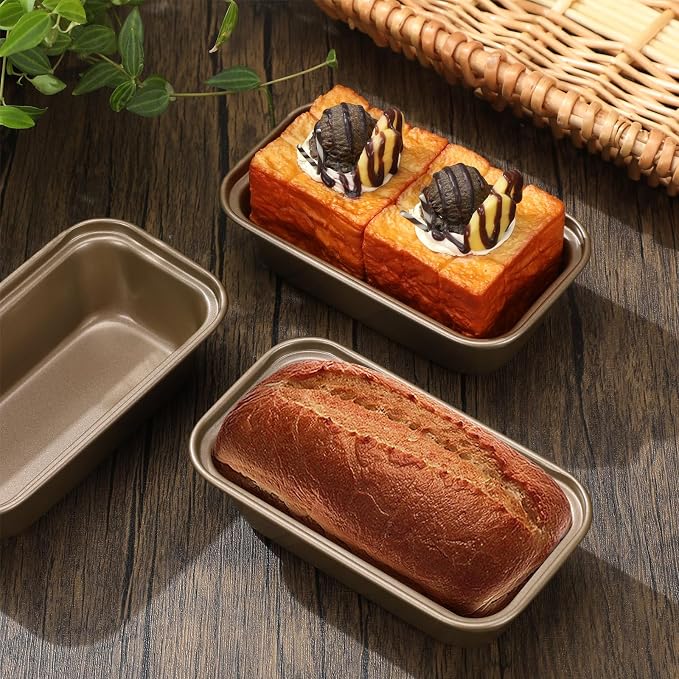 Uiifan 12 Pcs Mini Loaf Pan for Baking Bread Non Stick Small Banana Bread Tins Mini Loaf Pans for Nonstick Tiny Meatloaf Pan Carbon Steel for Oven and Baking (6 * 3.3 * 2inch,Gold)