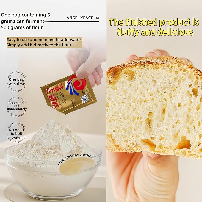 Premium Instant Dry Yeast Powder - Quick Rapid Rise Leavening (10Pcs x 5g) | for Bread, Quick Rise Baking (Ideal for Sweet Doughs, Mantou & Bao Buns) - 1.76oz, 50g Total