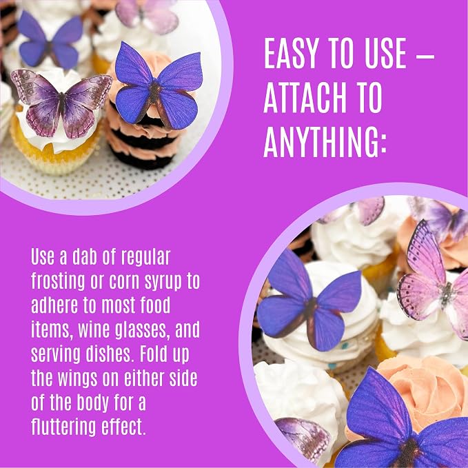 Sugar Robot Edible Butterflies for Cake Decorating- Large Size Butterfly Decorations - Cake Toppers and Cupcake Toppers - Made in the USA - Premium Crafted (Purple)