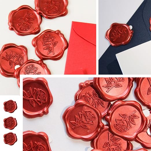 25 Pcs Wax Seal Stickers - Red Rose Envelope Stickers, Self- Adhesive Rose Wax Seals Perfect for Envelope, Easy to Use with Good Adhesion Invitation Seals