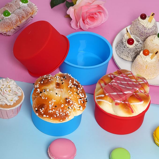 12pcs Silicone Cake Mold Baking Round Cake Molds 4 Inch Non-Stick Baking Pan Kitchen Silicone Cake Molds for Baking (Blue, 4inch)