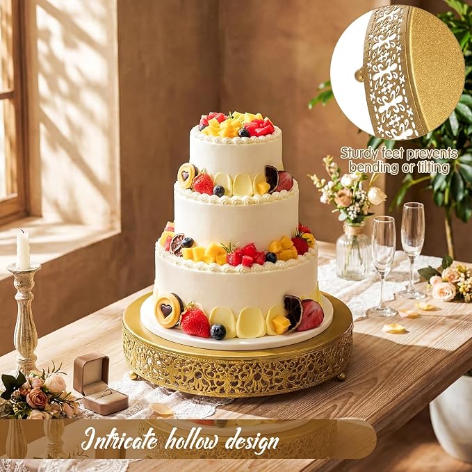Wenqik 12 Inch Gold Cake Stand Set Metal Round Cupcake Dessert Stand with Cake Cutting, Spatula Wedding Cupcake Pastry Display Candy Holder Display for Wedding Party Birthday Baby Shower(Classic)