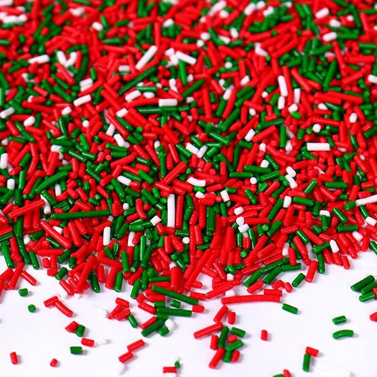 Christmas Jimmies Sprinkles for Cake Decorating, 3.52oz Edible Red Green Sprinkles for Cupcake Toppers Baking Cookie Ice Cream Dount Chocolate Christmas Food Decoration