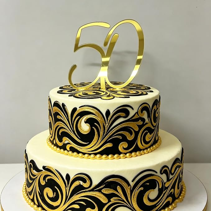 Happy 50th Birthday Cake Topper,Gold Number 50 Cake Decoration,50 Cake Topper,Fifty Cake Topper,50th Theme for Golden Wedding Birthday Anniversary Celebration Ideas Cake Decorating Supply, Acrylic