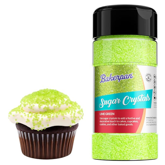 Bakerpan Lime Green Sugar Sprinkles for Baking - 7 oz Coarse Sparkling Decorating Sugar Crystals for Baking Topping, Cookies & Cupcakes | Kosher, Gluten-Free, Made in USA