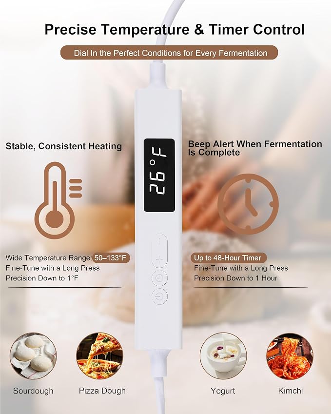 COCO BIRD Folding Bread Proofing Box with Window & Hygrometer, 55–133°F Precise Temp Control, 48H Timer, 5-Layer Insulation, Multi-Side Heating, Steel Rack & Bread Bags, for Sourdough, Yogurt & Pizza